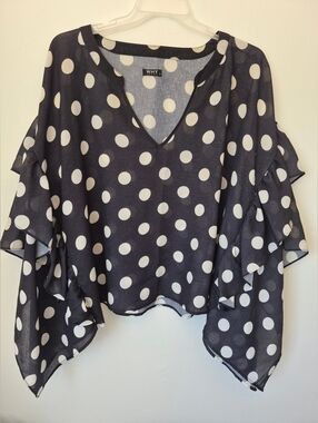 WHY DRESS POLKA DOTTED RUFFLE SLEEVE TOP SIZE XL EXCELLENT CONDITION